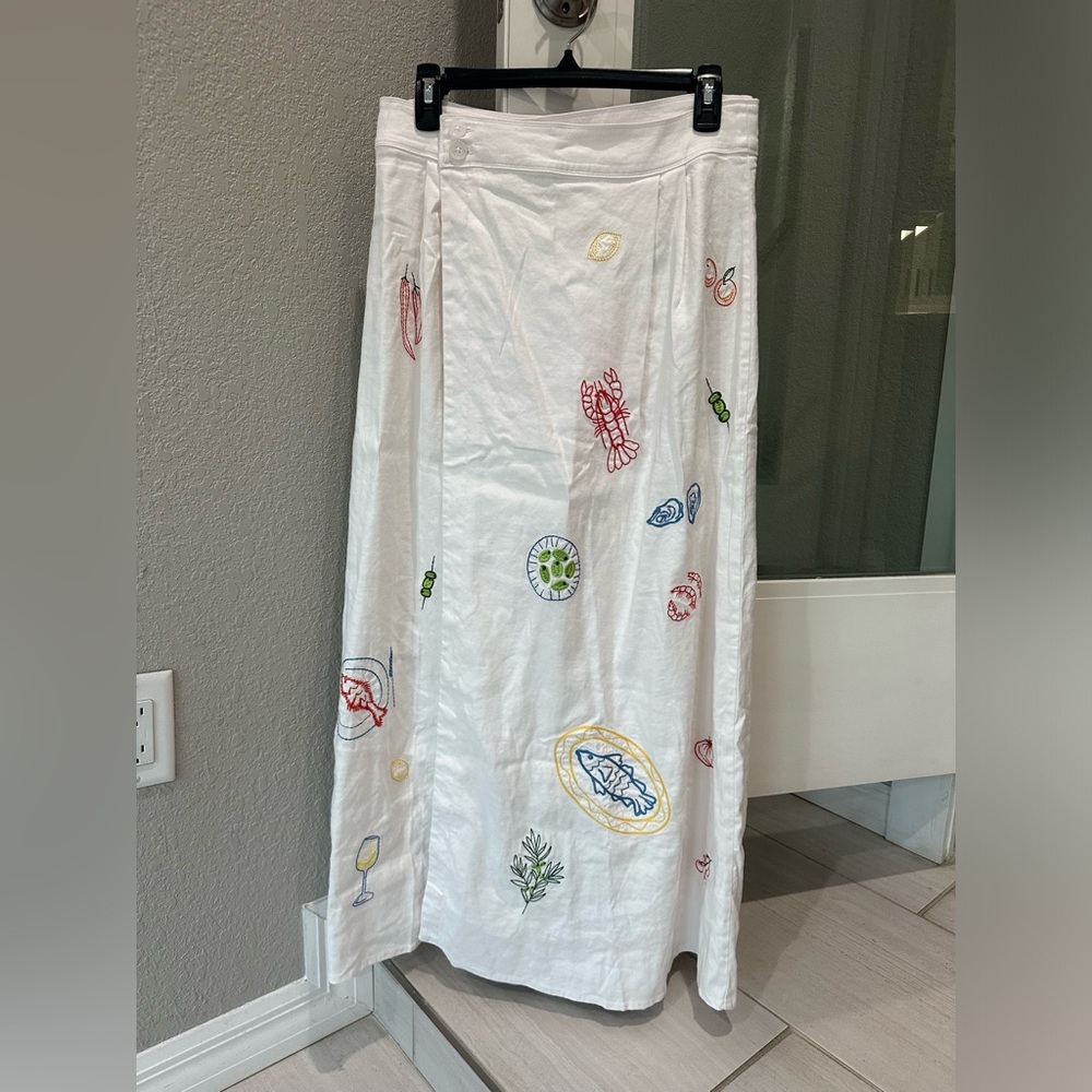 Anthropologie Maeve White Embroidered Skirt